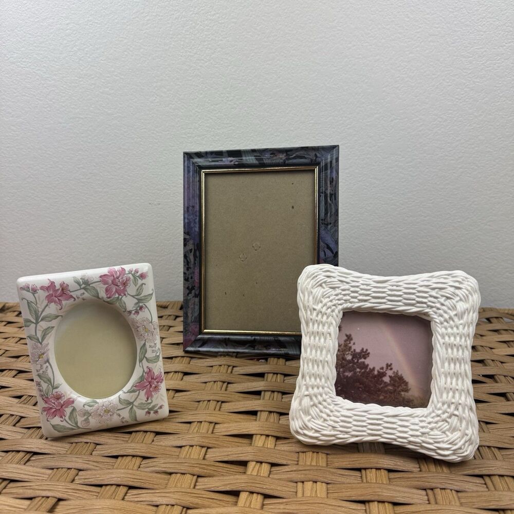 Lot of 3 Decorative Floral Ceramic Photo Frames